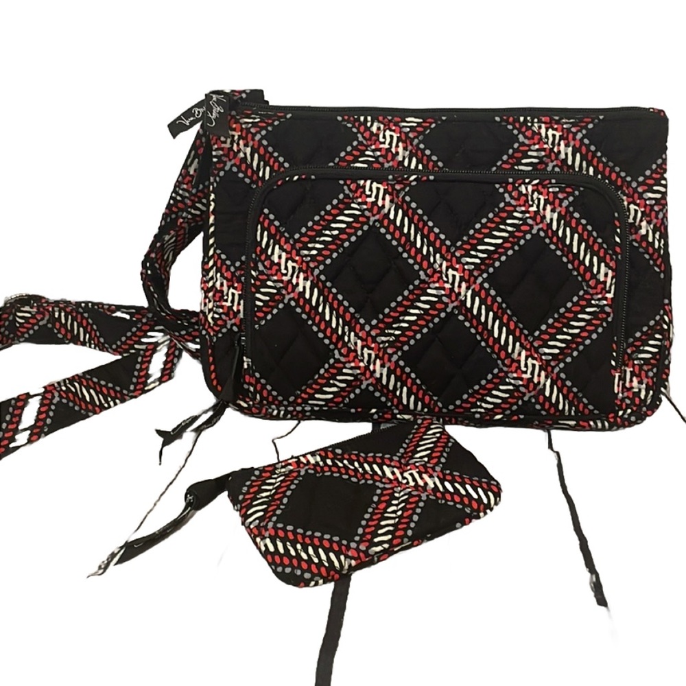Vera Bradley Black Red Plaid Quilted Crossbody Shoulder Bag & Coin Purse